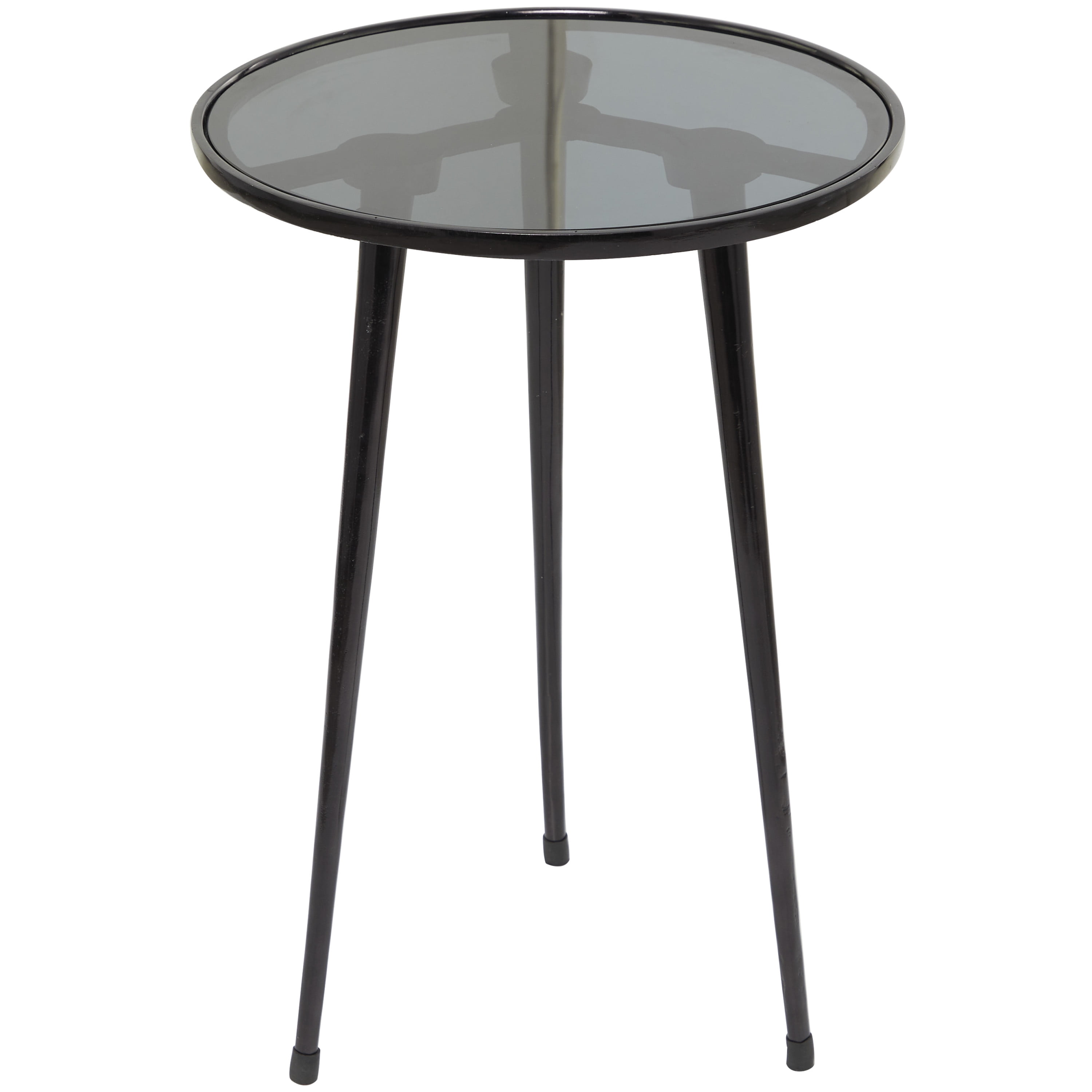 DecMode 15" x 22" Black Aluminum Tripod Legs Accent Table with Shaded Glass Top, 1-Piece