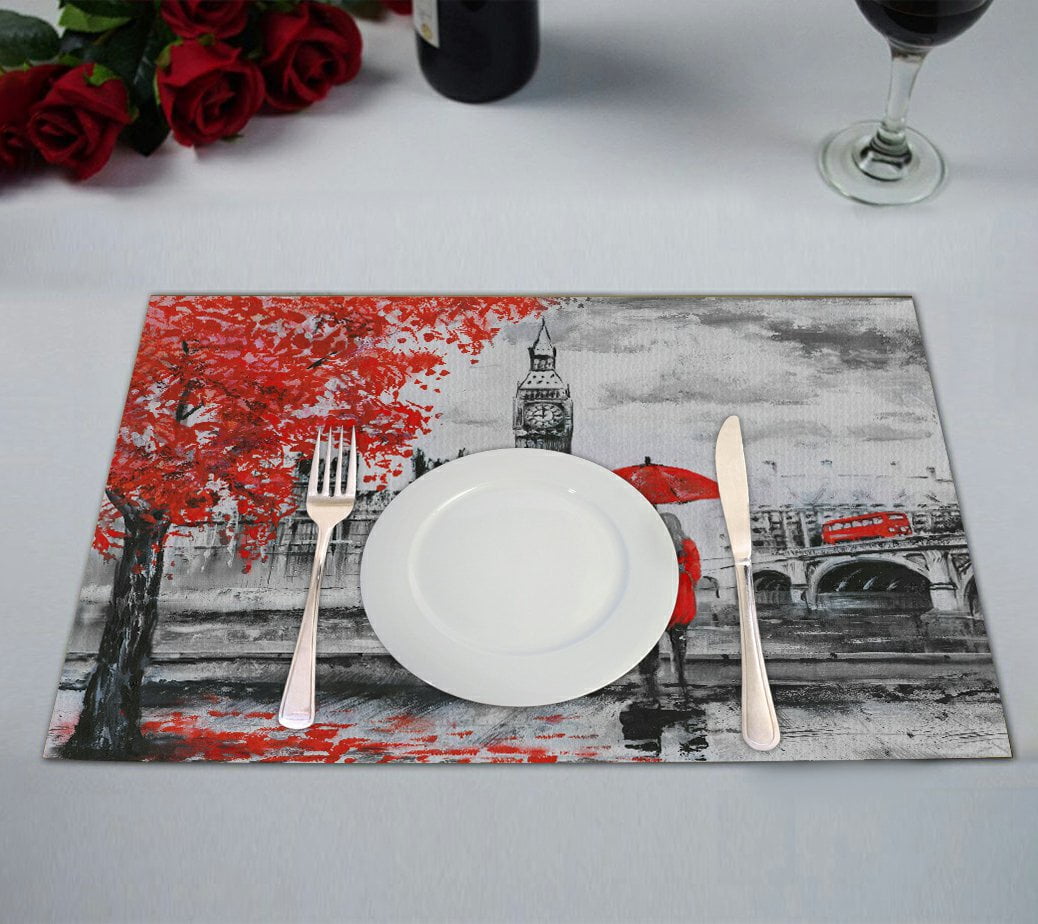 GCKG Artwork Cityscape Placemat, Oil Painting Street View of London Big