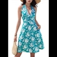 thumbnail image 1 of Robe d'Été Sans Manches Portefeuille à Col en V à Fleurs pour Femme Mini Robe Bleu P, 1 of 5
