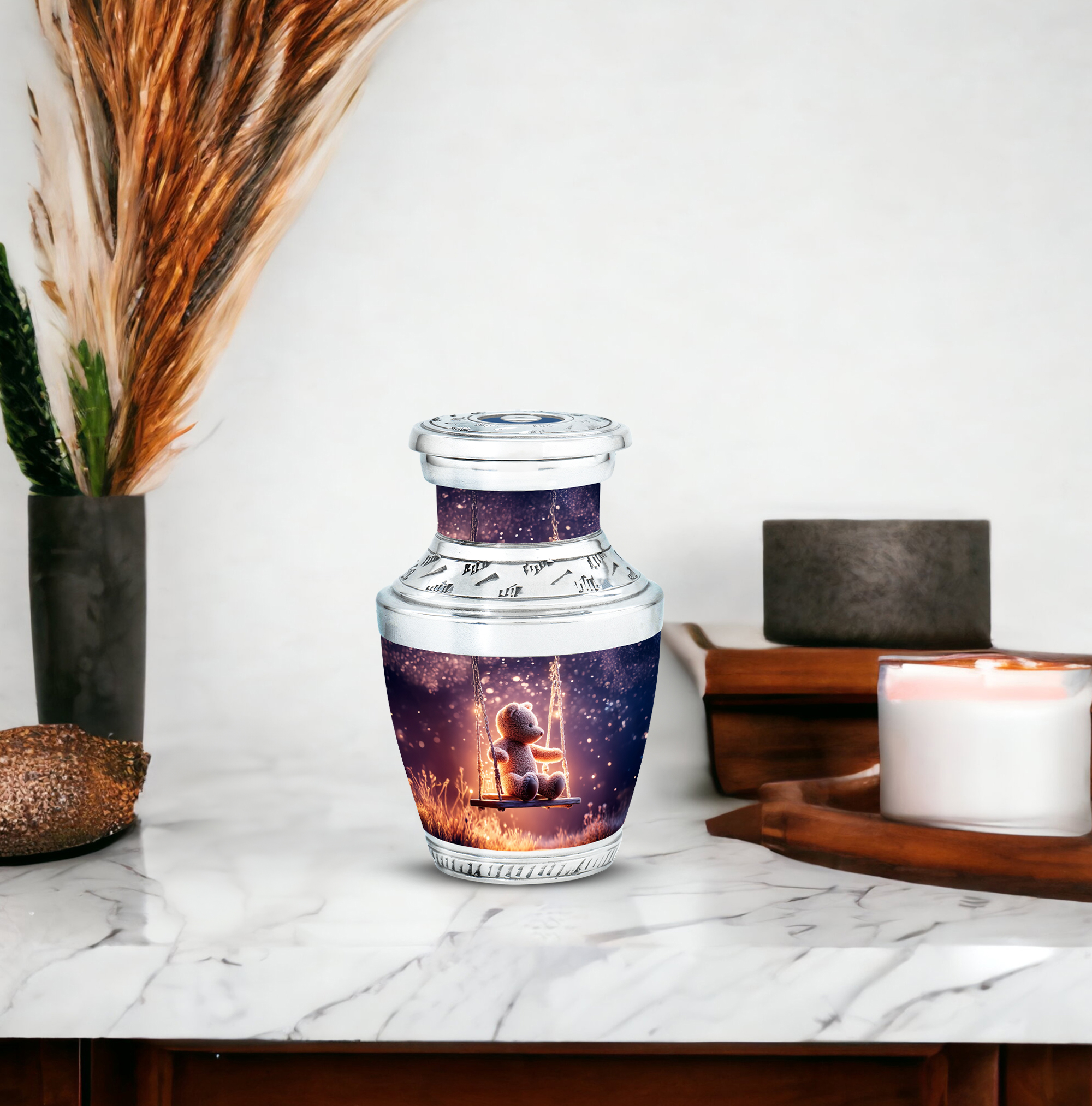 MUKTIVE Teddy Bear Cremation Keepsake Urns for Adult Male Female Ashes - Purple Small Funeral Urn for Human Ashes - Mini Cremated Remains Containers - Remembrance Gift for Loss of Mother (3 Inch)