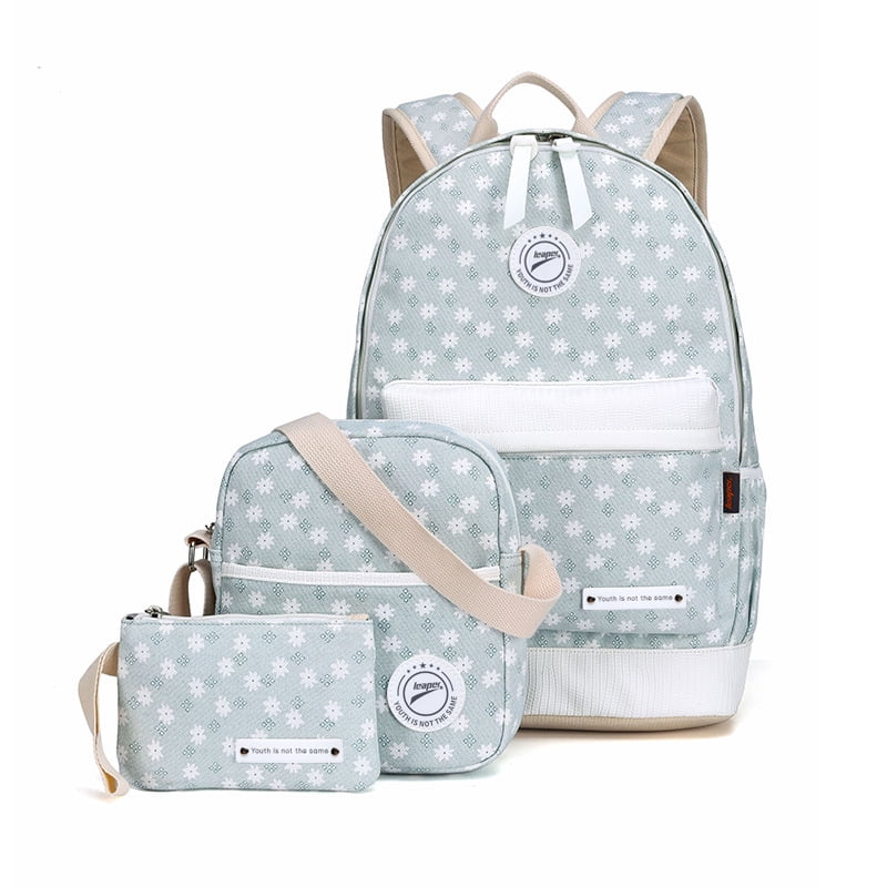 Smarit Set 3 Floral Canvas Backpack Casual Bookbags School Backpacks Bags Shoulder Wallet Bag for Girl by