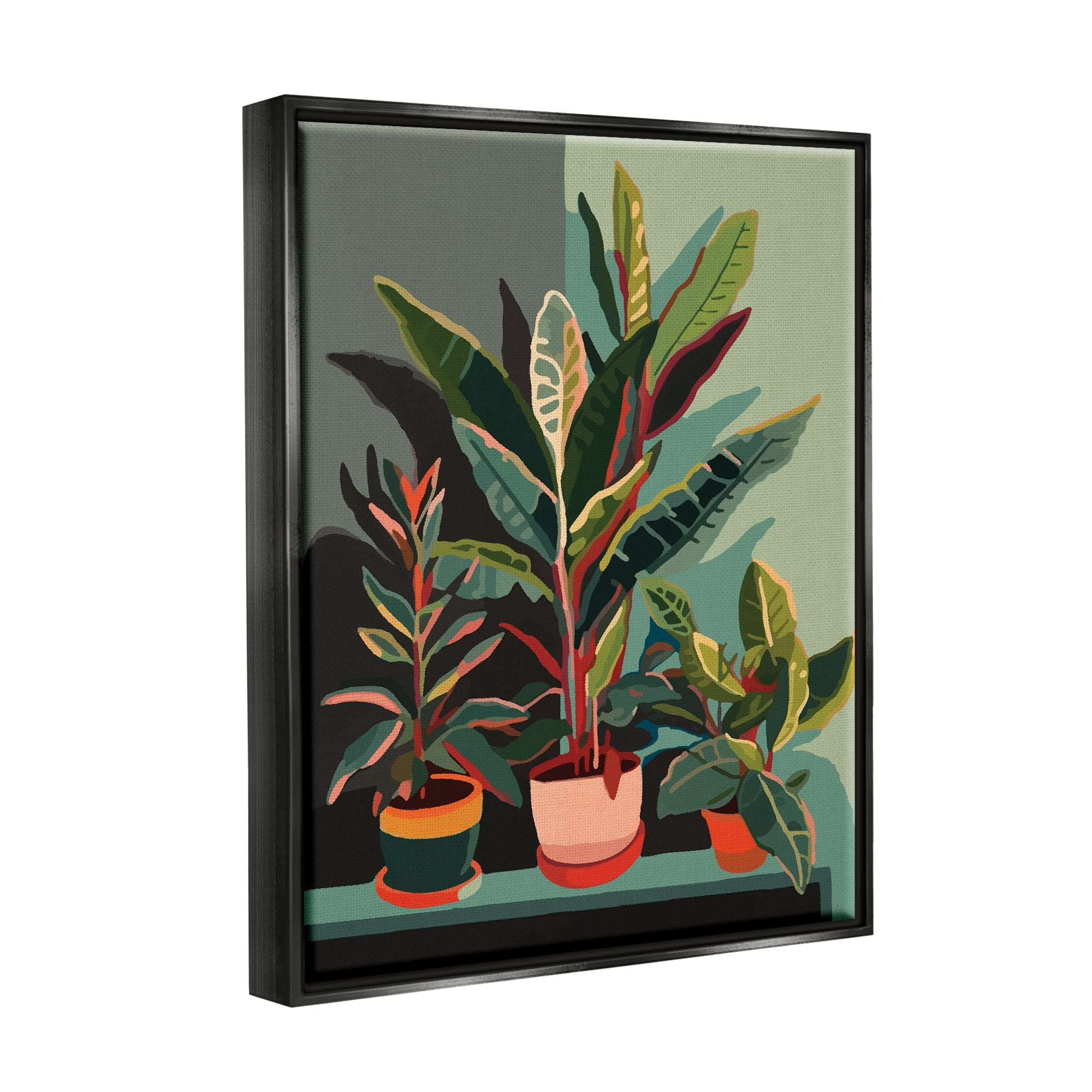 Stupell Industries Modern Potted Plants Botanical & Floral Painting Black Floater Framed Canvas Art Print Wall Art, 17 x 21