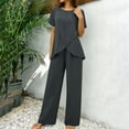 thumbnail image 2 of Purcolt 2 Pieces Pants Suits for Women Dressy Short Sleeve Ruffle Layered Tops Wide Leg Pants Matching Set Casual Summer Outfits, 2 of 9