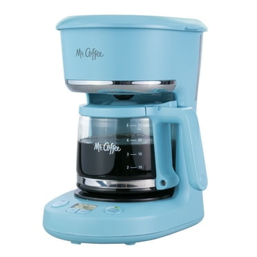 Mr. Coffee 5-Cup Programmable Coffee Maker, 25 oz. Mini Brew, Brew Now or Later, Arctic & Chrome
