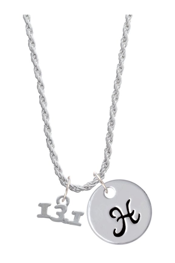 Silvertone Half Marathon - 13.1 Silvertone Script Initial Disc - H - Charm Necklace, 20"+3"