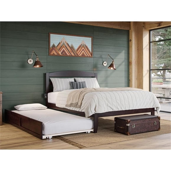 Lit Plateforme Complet en Bois Massif Warren avec Tiroir-Lit Simple, Couleur Espresso