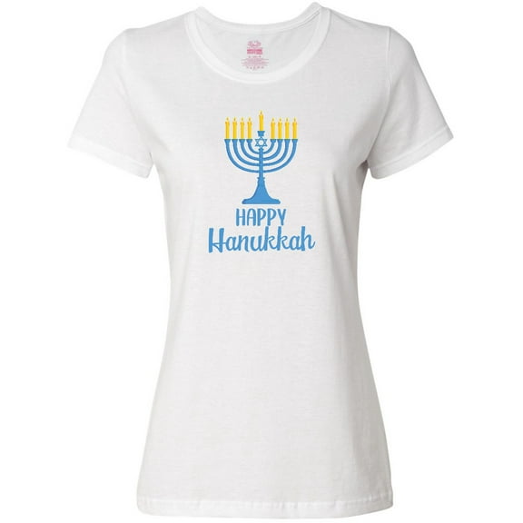 Inktastic Happy Hanukkah with Blue Menorah Women's T-Shirt