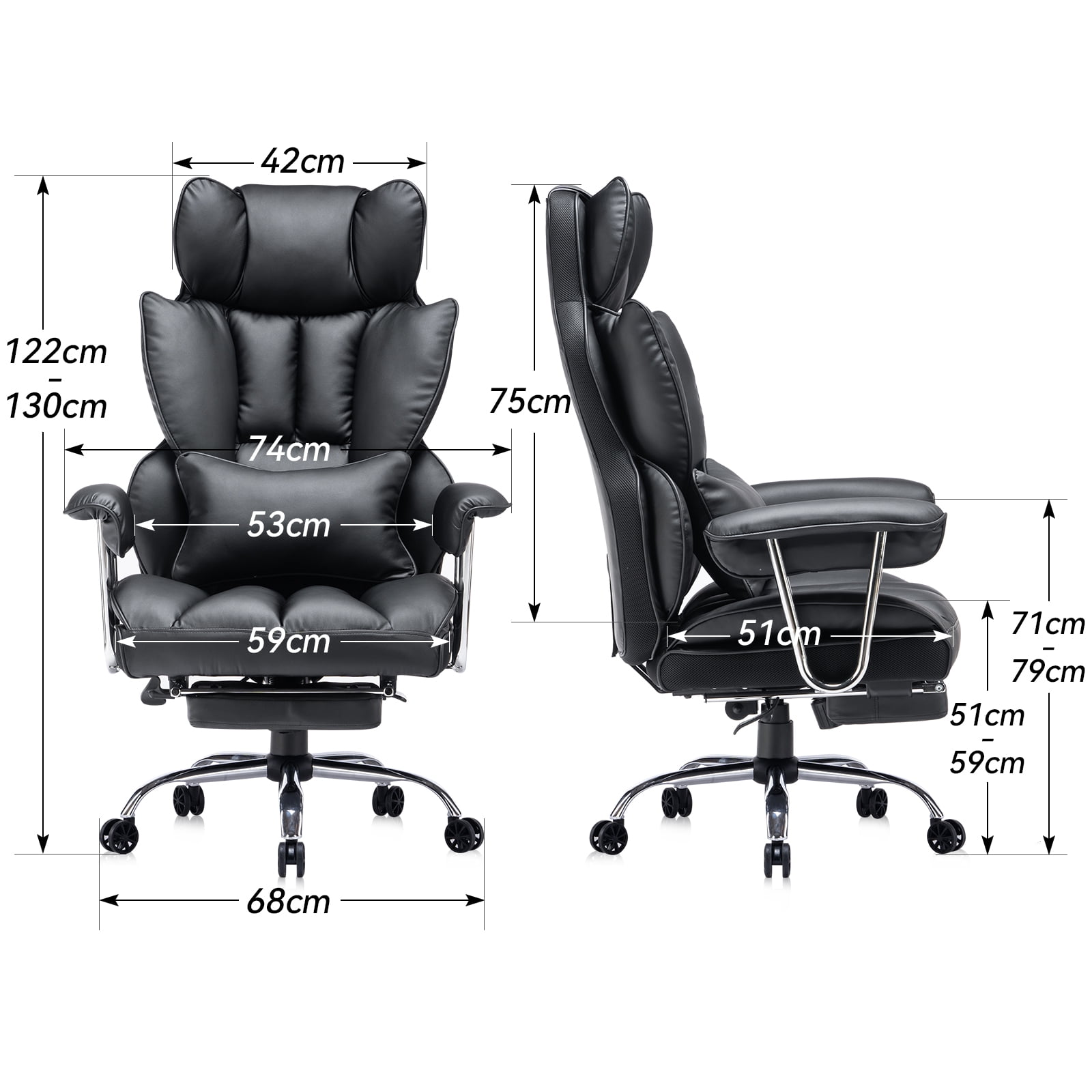 ATMILD 400 lbs Big and Tall Ergonomic PU Leather Office Chair with Footrest, Black
