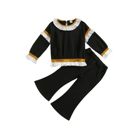 

FOCUSNORM 2Pcs Toddler Girls Clothing Suit Infant Long Sleeve Lace Edge Pullover Tops and Bell-Bottoms