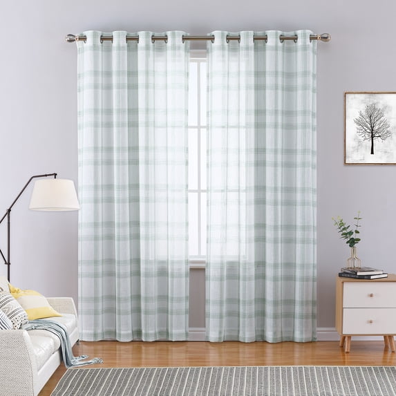 2 Panel Buffalo Plaid Curtain, Grommet Top Checkered Voile Linen Thermal Insulated Curtain