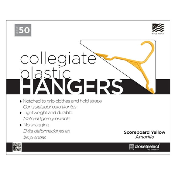 Closetselect Plastic Notched Adult Hangers for Any Clothing Type, Scoreboard Yellow 50 Count