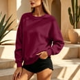 thumbnail image 6 of Zorvxlyn Women's Sweatshirt Drop Shoulder Long Sleeve Women Crewneck Sweatshirt Fall Winter Solid Color Women Pullover Wine M, 6 of 7
