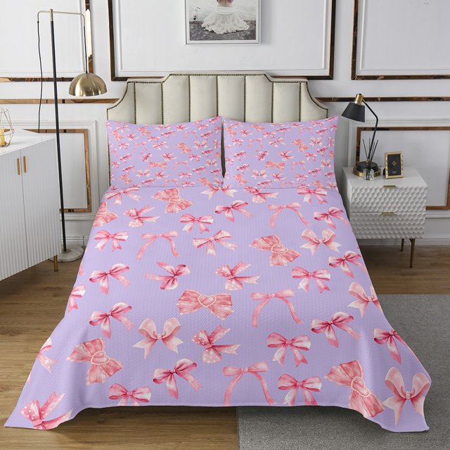 Erosebridal Ensemble de Couvre-Lit Imprimé Nœud Papillon Taille Simple, Courtepointe Violette, Décor Conte de Farces 2 Pcs