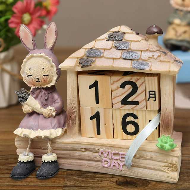 Daisyyozoid Easter Creative Bunny Log Cabin Calendar Home Decoration Cabinet Decorations Desktop Decorations
