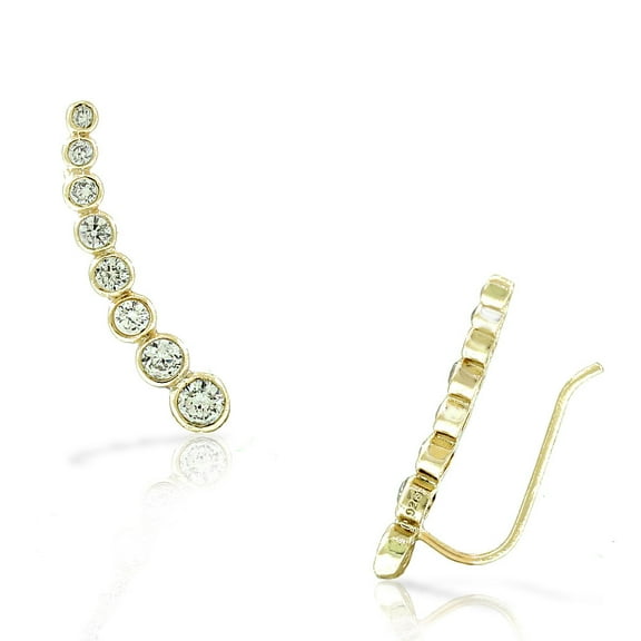925 Sterling Silver Yellow Gold-Tone Bezel-Set White CZ Ear Crawler Earrings