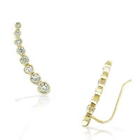 925 Sterling Silver Yellow Gold-Tone Bezel-Set White CZ Ear Crawler Earrings