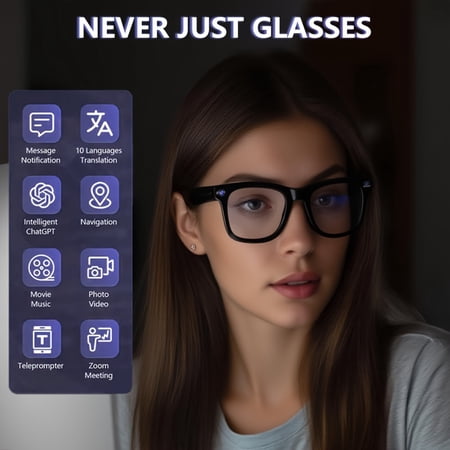 AI Smart Glasses, Touch Control & ChatGPT Enabled, 800W Anti-Shake Camera, 4K Recording, Real-Time Translation, Anti-Blue Light, Dual Mic Noise Reduction, Wireless Calls