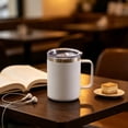 thumbnail image 4 of JHyouerji 12oz Coffee Mug,White Double Wall Vacuum Insulated Stainless Steel Camping Coffee Mug with Handle Spill Proof Sliding Lid Outdoor Travel Thermal Cup, 4 of 5