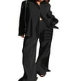 thumbnail image 3 of Women Two-Piece Pajamas Suit  Solid Color Turn-Down Collar Button-Down Long Sleeve Tops + Elastic Waist Long Pants, 3 of 4