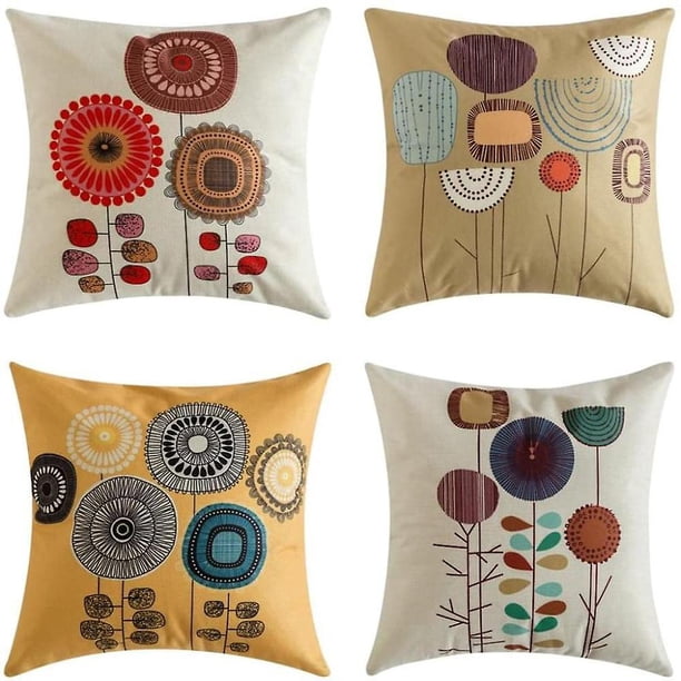 Fundas De Cojines De Lino De Algodón Suave Para Decoración Del Hogar, 45 X 45 Cm, Juego De 4, Flores Tropicales