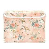 Turtles and Flowers on Pink Large Storage Bins with Linen Collapsible Lid Storage Box 16.7 x 12.6 x 11.8in