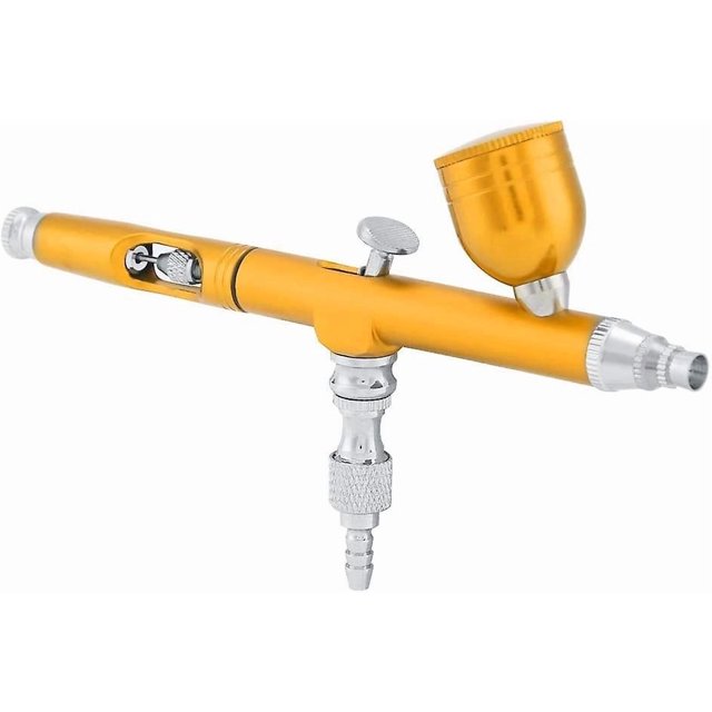 7CC Dual Action Airbrush Kit 0.3mm Professional Paint Spray Gun Tool for Arts Makeup Temporary Tattoos Cake Decorating(Gold)