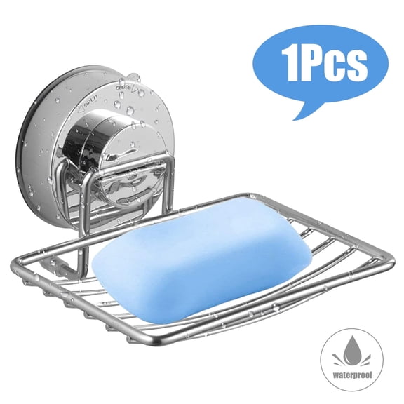 DISEN Powerful Vacuum Suction Cup Soap Dish, Waterproof Soap Tray Bar Soap Basket, Strong Rustproof Stainless Steel Wall Mounted Soap Saver Sponge Holder for Bathroom & Kitchen Sink, No Drilling
