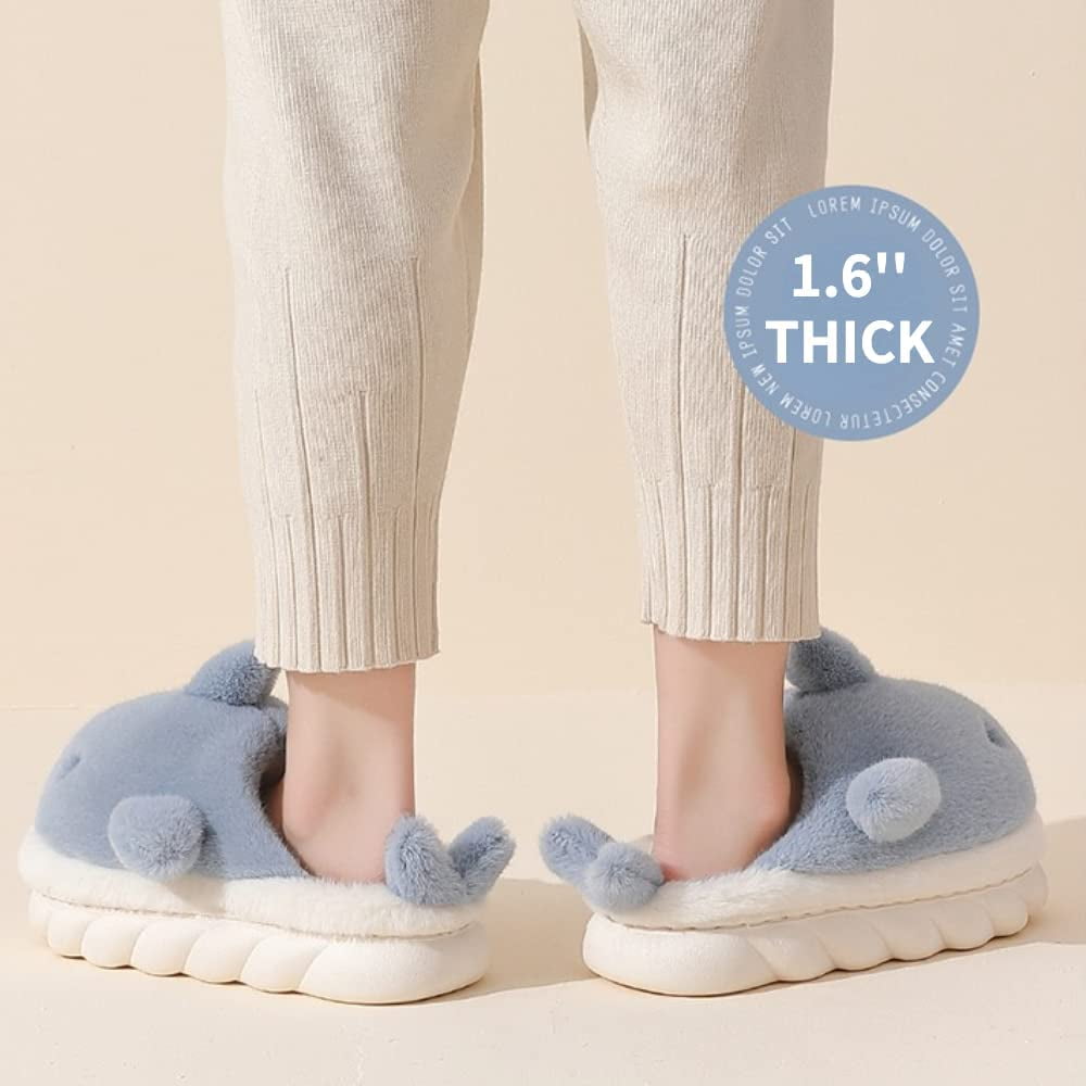 サンダル HUECLOSET Couple Slippers SE492 Soft Plush Whale Shark Fuzzy Slippers 1.6'' Heightening