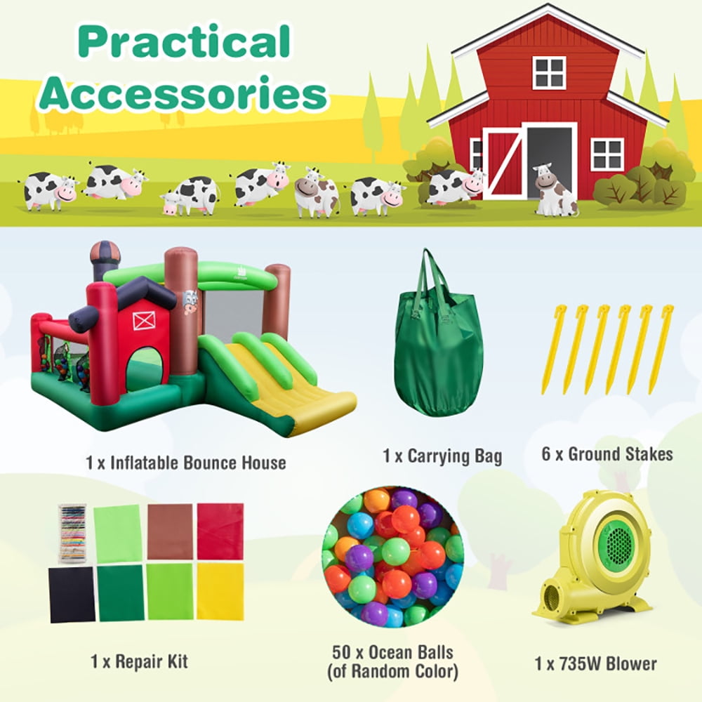 Aimee Lii Farm Themed 6-in-1 Inflatable Castle with Trampoline and 735W Blower, Bounce House for Kids 3-10 Aimee Lii Farm Themed 6-in-1 Inflatable Castle with Trampoline and 735W Blower, Bounce House for Kids 3-10
