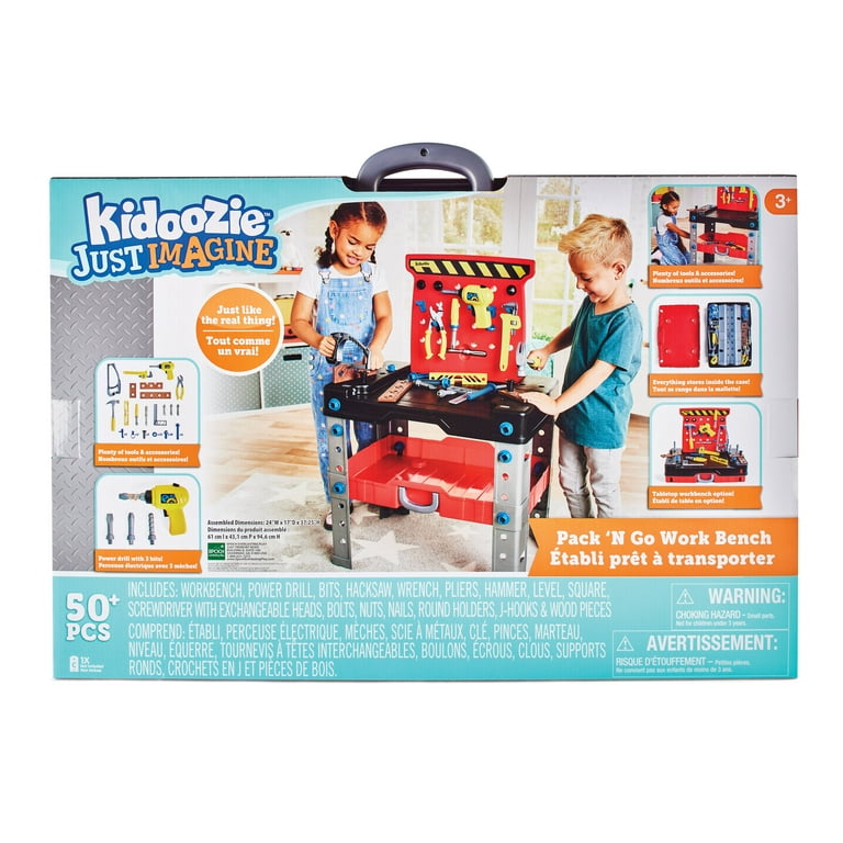 Kidoozie Just Imagine Pack 'N Go Workbench, Over 50 Pieces, Ages 3