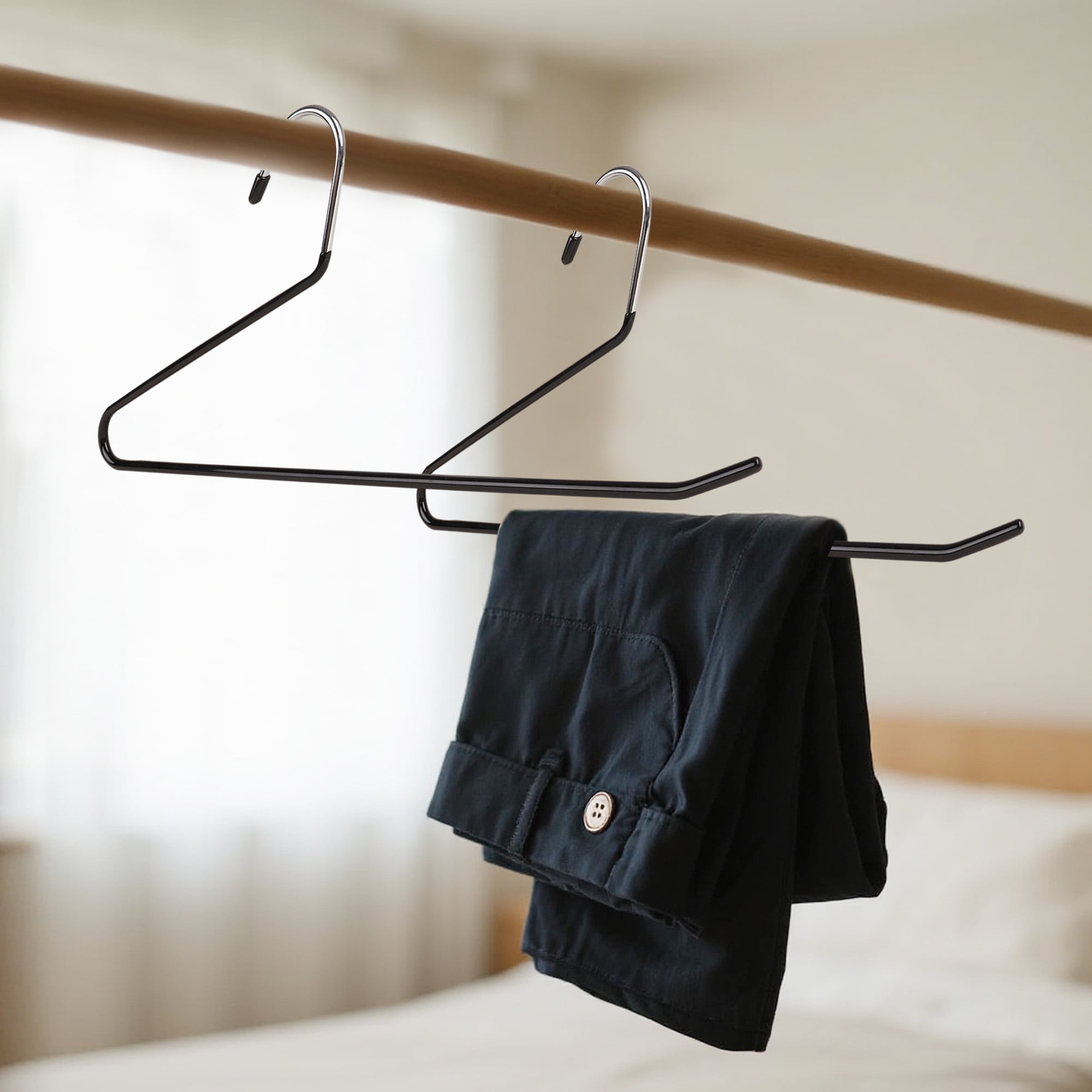 BP4U 24-Pack Open-Ended Metal Pants Hangers with Non-Slip Coated, Heavy Duty Space Saving Steel Towel & Scarf Hangers for Jeans, Trousers, Dresses & Bath Towels(Black)