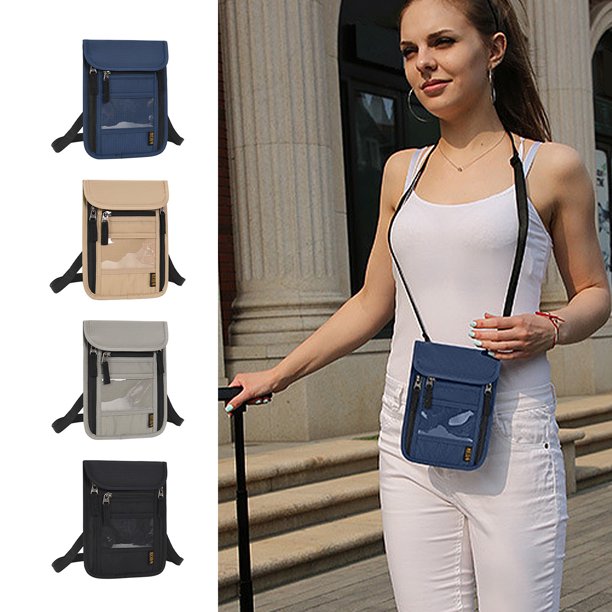 Bolso bandolera de viaje para hombres y mujeres - Pequeña bolsa de cuello resistente al agua con cartera de pasaporte y bolsillo para el móvil