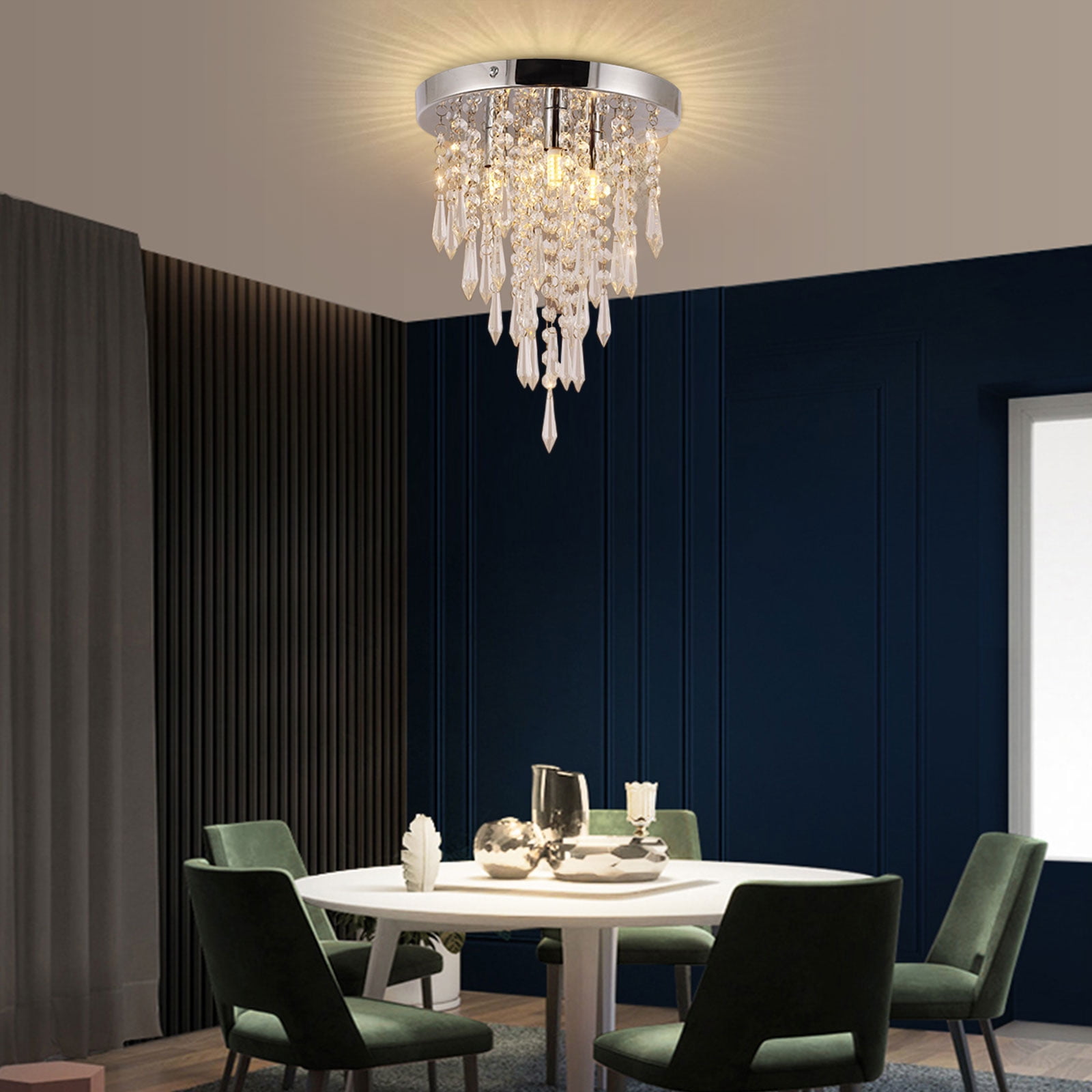 Ceiling Lights, Chrome Body with Transparent K9 Crystal, 3 G9 Bulbs (Not Included), Sparkling Design, Perfect for Living Room, Kitchen, and Aisles