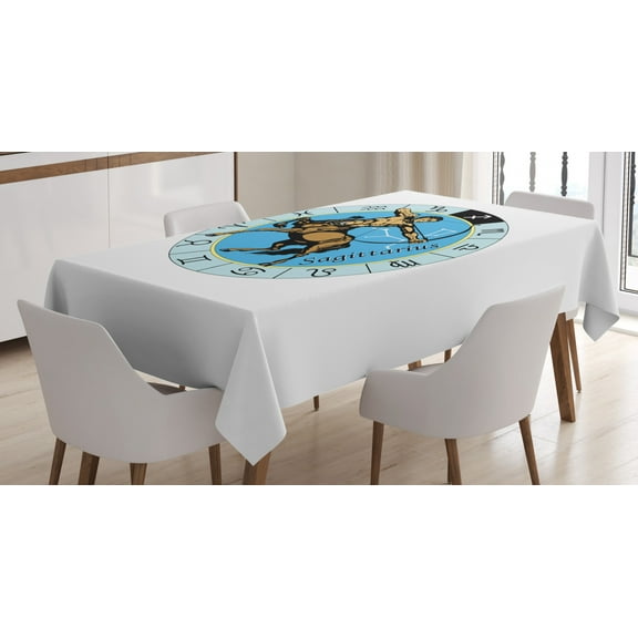 Zodiac Sagittarius Tablecloth, Centaur Archer Shooting Arrow Mythical Greek Figure Constellation Design, Rectangular Table Cover for Dining Room Kitchen, 60 X 84 Inches, Multicolor, by Ambesonne