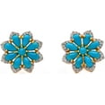 thumbnail image 4 of Rag Jewels 925 Sterling Silver 2.30 Ct Marquise Cut Turquoise & Diamond Flower Push Back Stud Earring's 14K Yellow Gold Plated For Women's, 4 of 5