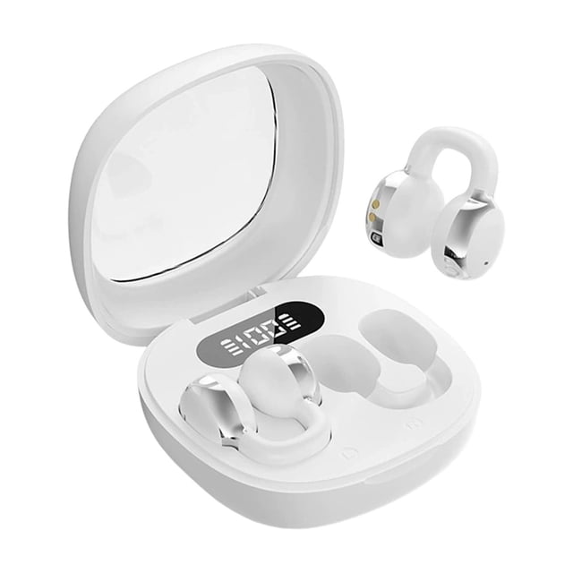 Open Ear Clip on Headphones with Led Digital Display, Long Battery Life, Wireless Earbuds with Charging Case for Sports, Work, Daily Use