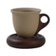 thumbnail image 1 of Taza de café con mango de madera, taza de cerámica cónica de 210 ml, taza de café con leche vintage cónica, base de madera estable, taza de té decorativa., 1 of 8