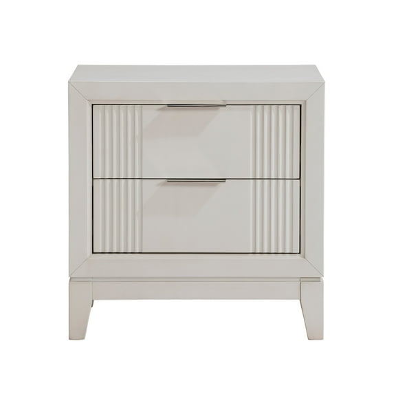 Newboti Antique White Finish 1pc Nightstand with 2x Drawers Modern Bedroom Furniture, Reeded Fronts, Bedside Cabinet with Drawers 931235062352693