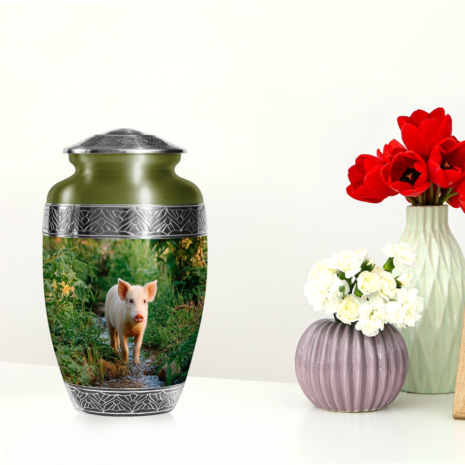 SABURIAL Pig Urn - Beautiful Funeral Urns For Human Ashes - Large Burial Urns For Men Ash - Memorial Urn For Human Remains - 10 Inch Large With Velvet Bag