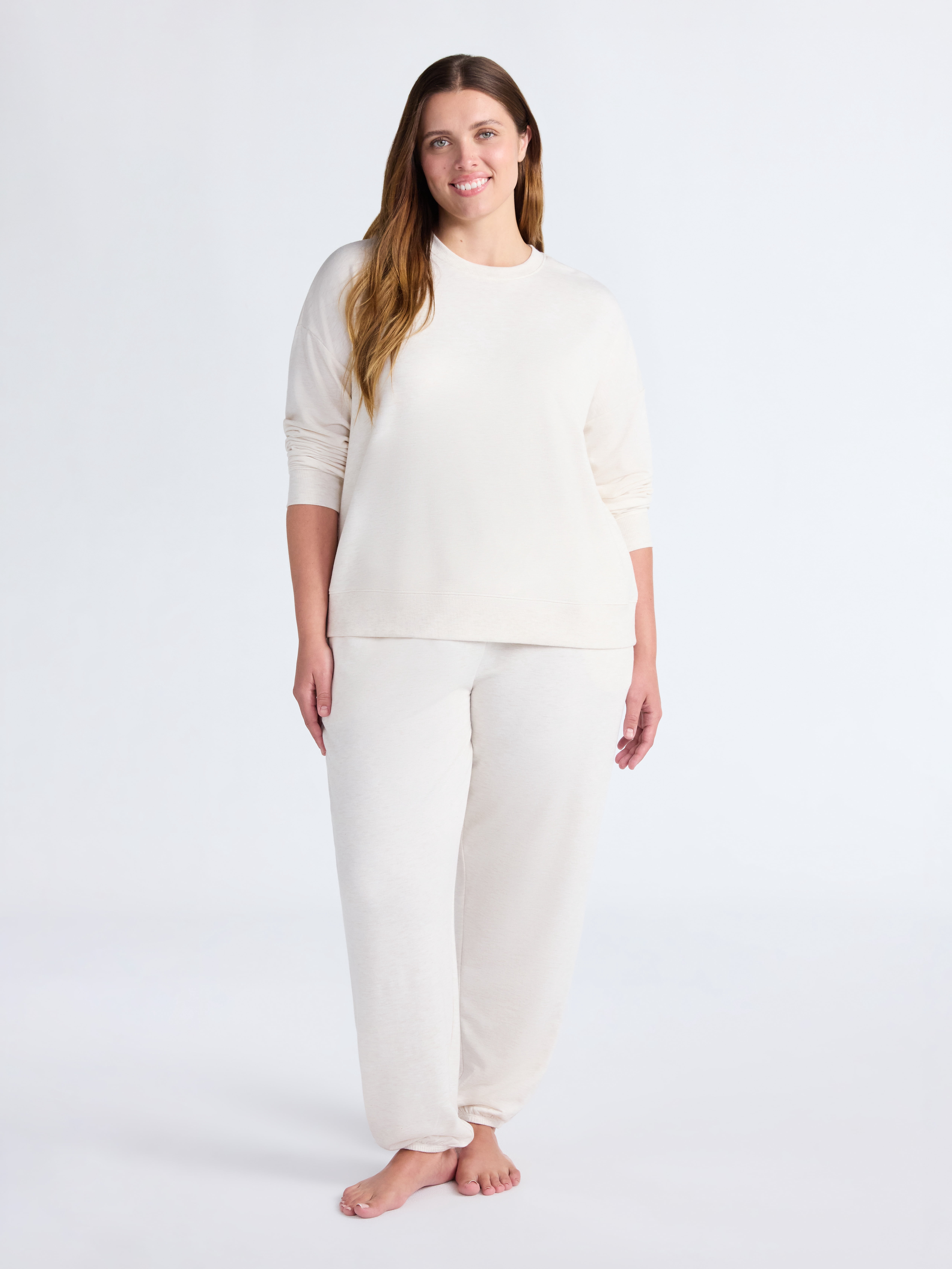 Joyspun Women’s Fleece Long Sleeve Top and Joggers Lounge Set, 2-Piece, Sizes XS-3X