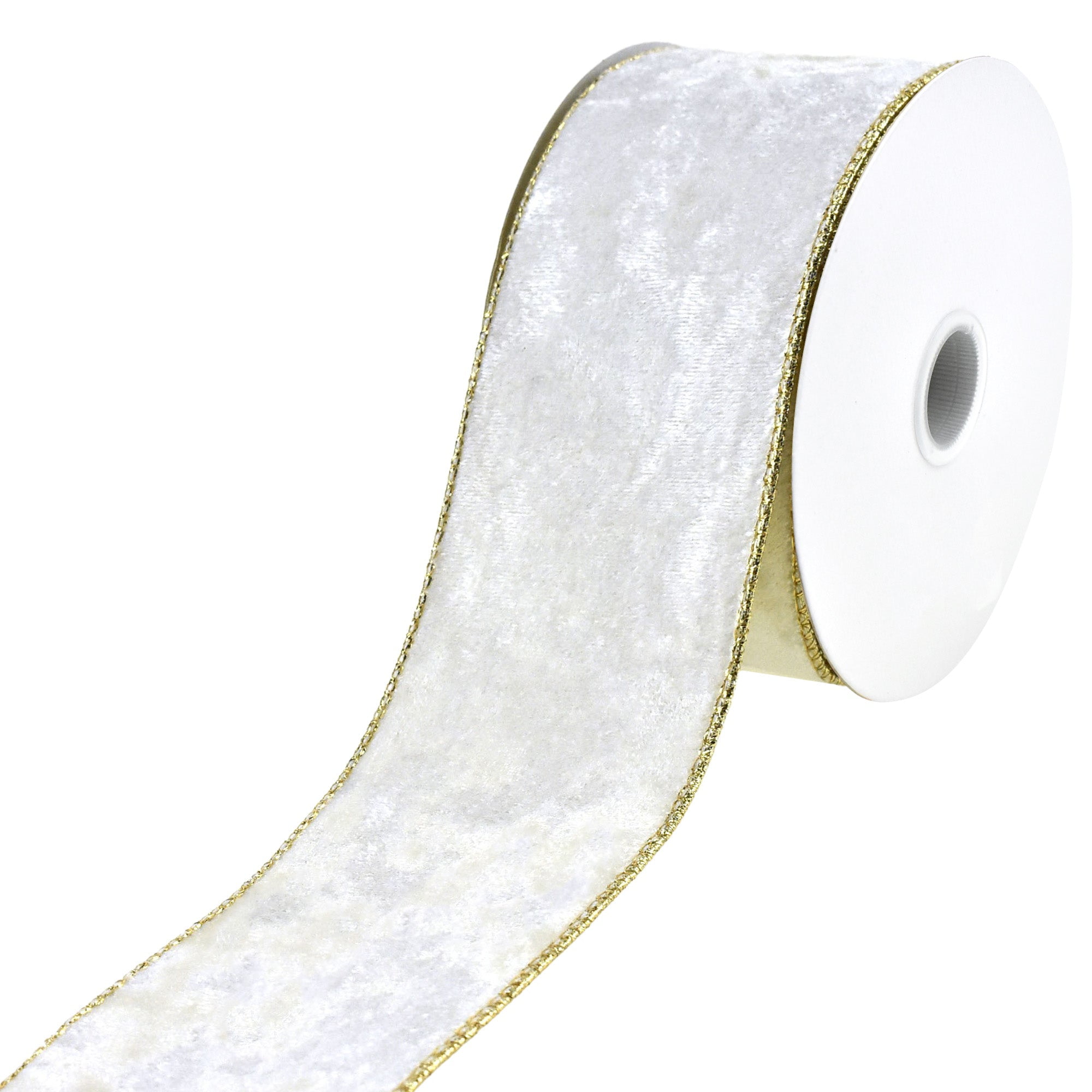 4X10y Wired Velvet With Metallic Back Ribbon - White Silver