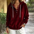 thumbnail image 6 of TFEOQRY Womens Velour Hoodie Sweatshirt with Kangaroo Pocket Button Henley Long Sleeve Loose Casual Fall Winter Top, 6 of 6