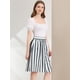 thumbnail image 4 of Falda Midi Allegra K para Mujer a rayas con botones y elástica Gris XS, 4 of 6