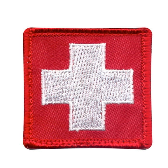 White Cross Medic Patch/First Aid Symbol w/Hook Backing, 1 7/8" x 1 7/8"