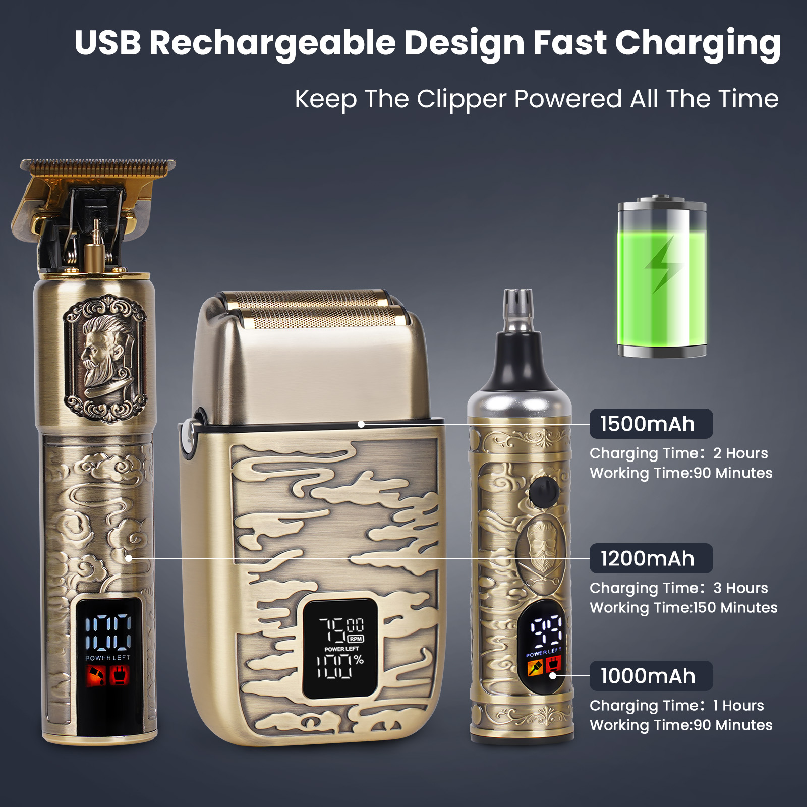 NEXPURE Hair Clippers for Men, Cordless Barber Clippers for Hair Cutting Kit with IPX7 Waterproof, Low-Noise Rechargeable Hair Trimmer for Men, Includes Guide Combs , Black