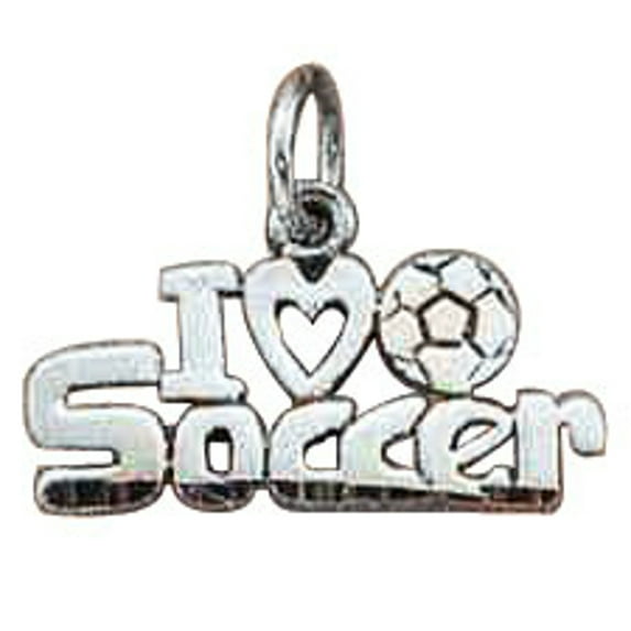 Sterling Silver 24" .8mm Box Chain I LOVE SOCCER Word Pendant Necklace