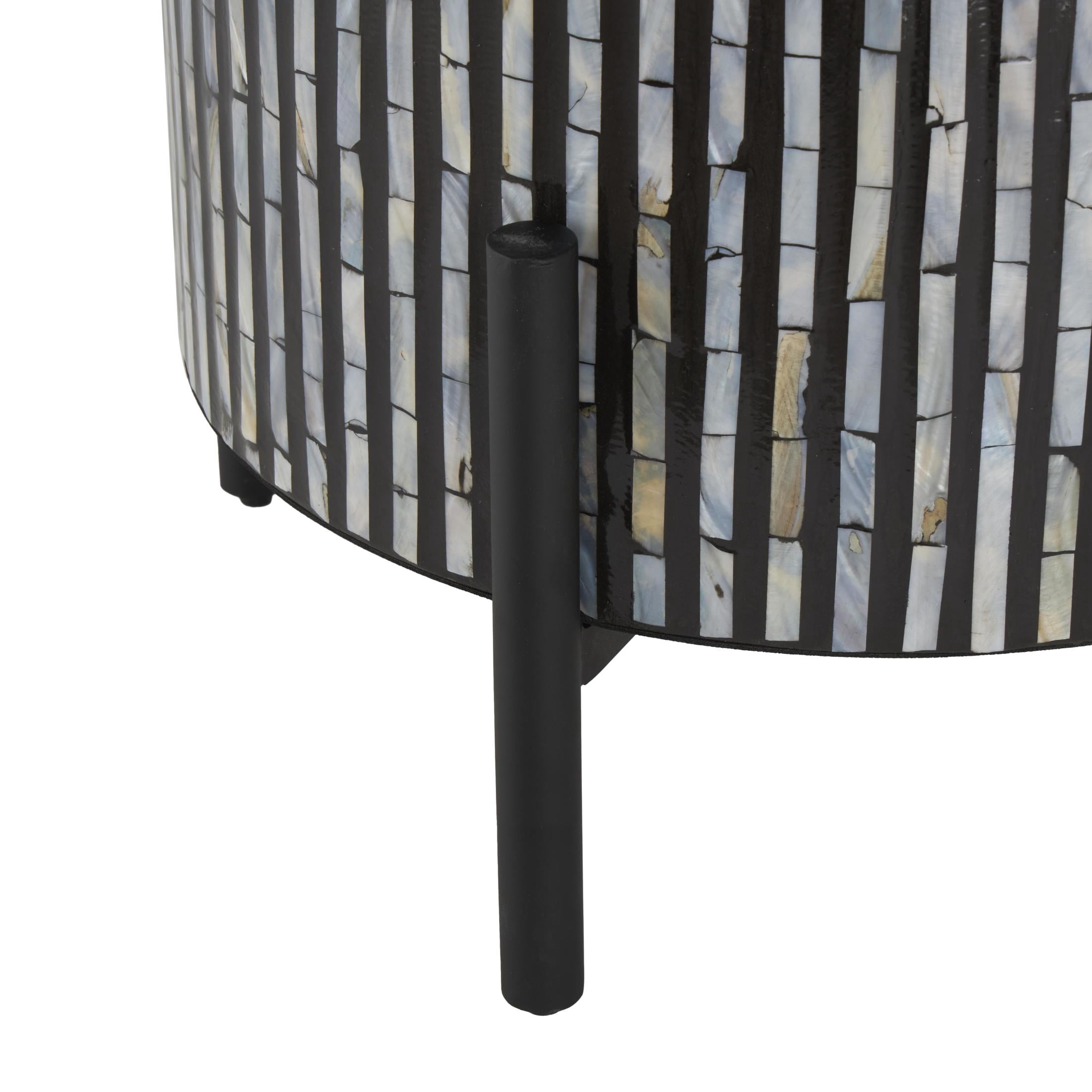 DecMode 18" x 22" Multi Colored Mother of Pearl Shell Handmade Mosaic Inlay Geometric Accent Table with Black Metal Legs, 1-Piece