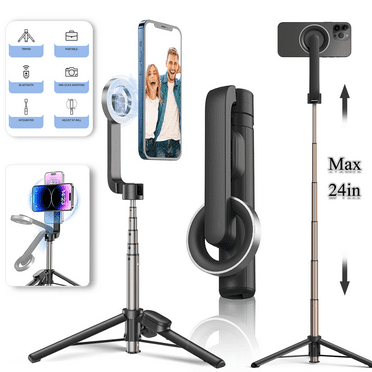 Jowenia Mini Magnetic Selfie Stick, Convenient Tripod Magnetic Selfie Stick with Wireless Remote, Adjustable Length Selfie Stick for iPhone and Android Phones