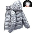 thumbnail image 2 of Shiny down jacket men's winter jacket stand collar down jacket with hood，XXL，Silver, 2 of 5