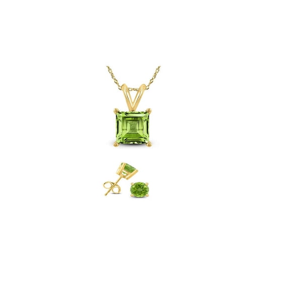 Bonjour Jewelers 18K Yellow Gold 3ct Peridot Square 18 Inch Necklace And Round Earrings Set Plated